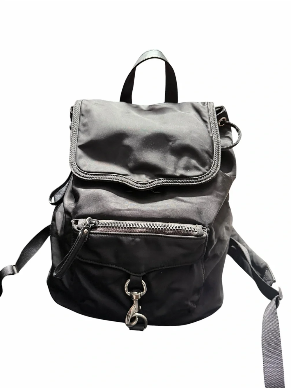 Rebecca Minkoff Black Nylon Drawstring Backpack with Front Zip